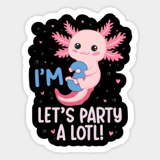 Funny 3rd Birthday I'm 3 Years Old lets party Axolotl Sticker